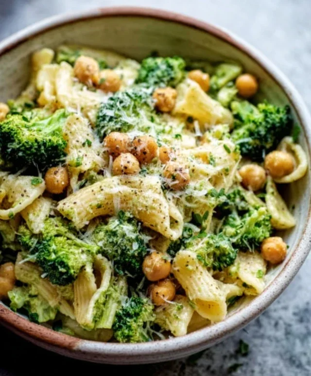 Broccoli Chickpea Pasta with Garlic Olive Oil
