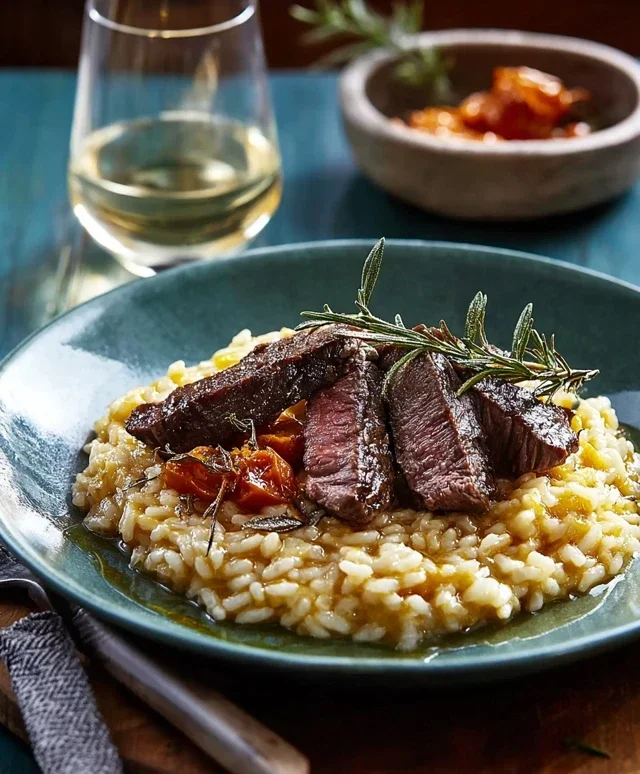 Moehren Risotto mit Lammfilet