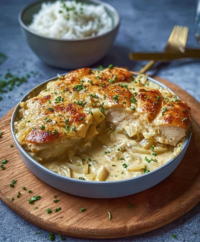 Herzhaft & Cremig – Zwiebel-Sahne-Hähnchen aus dem Ofen
