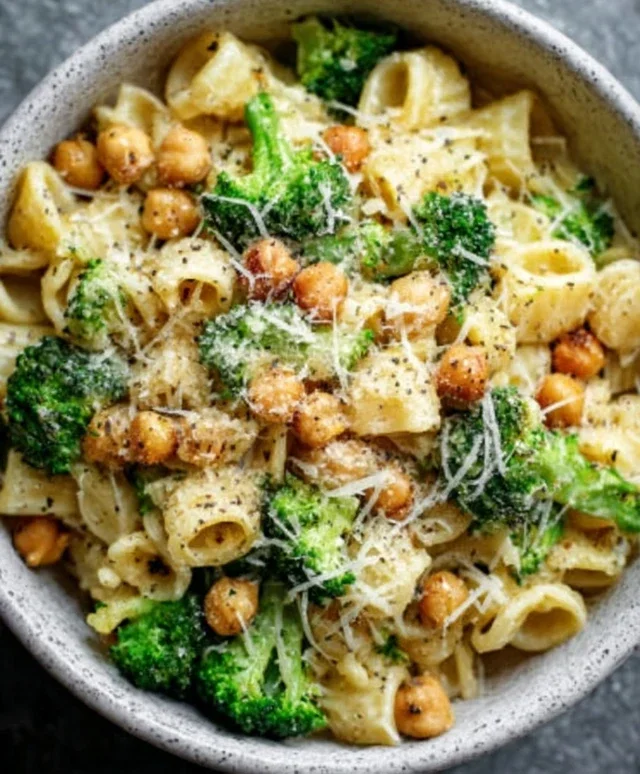 Broccoli Chickpea Pasta with Garlic Olive Oil