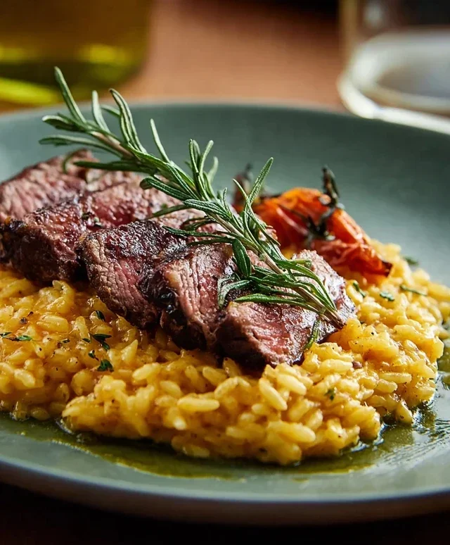 Moehren Risotto mit Lammfilet