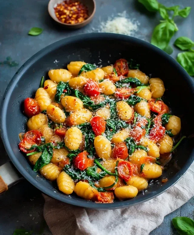 Cremige Gnocchi-Pfanne mit Spinat und Tomaten – Ein Genuss in Minuten