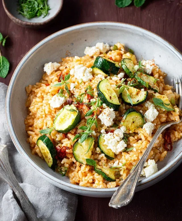 Zucchini-Reis-Pfanne mit Feta