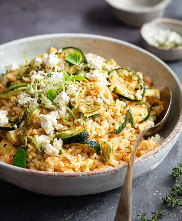 Zucchini-Reis-Pfanne mit Feta