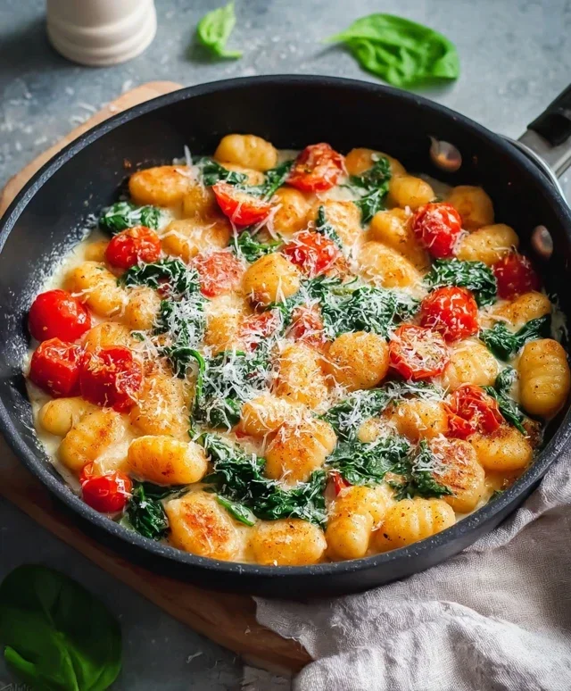 Cremige Gnocchi-Pfanne mit Spinat und Tomaten – Ein Genuss in Minuten
