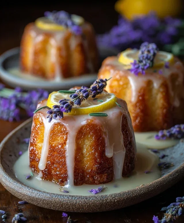 Mini Lemon Cakes With Lavender Glaze
