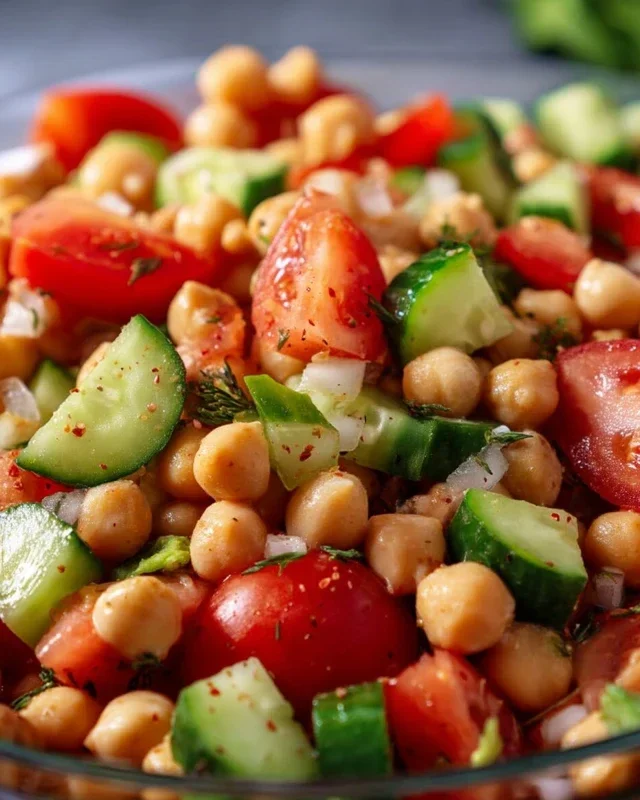 Kichererbsen Salat mit Gurke und Tomaten