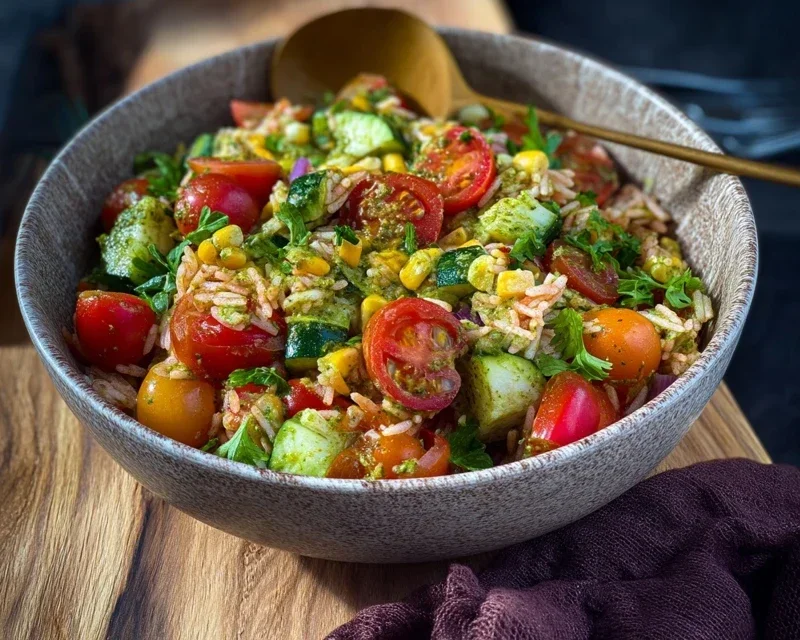 Bunter Reissalat mit Pesto Dressing