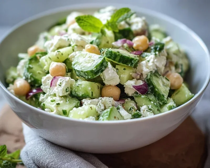 Gurkensalat mit Feta und Kichererbsen einfach zubereiten. - RezeptBrise