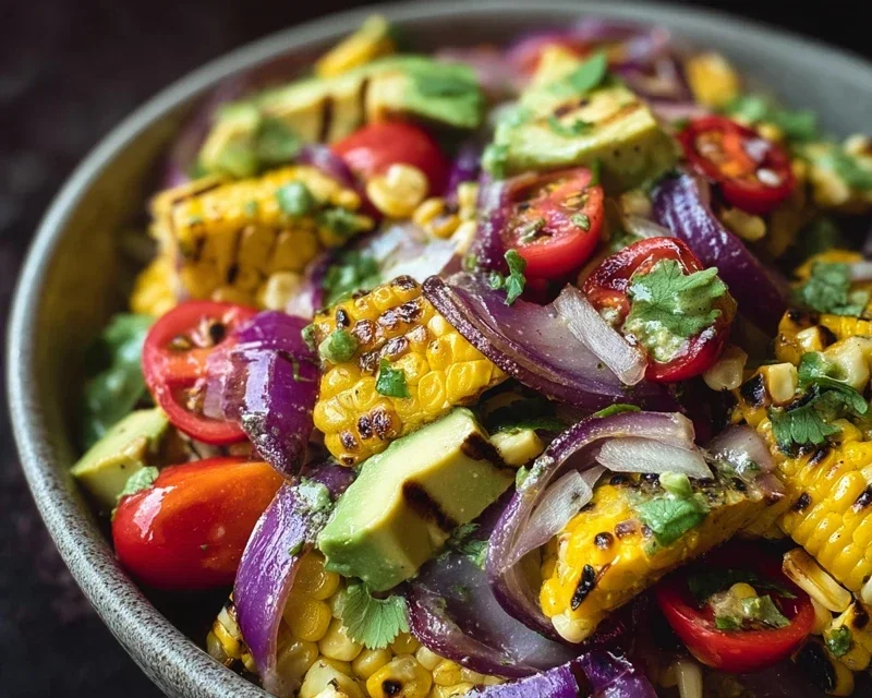 Charred Corn Avocado Salad with Roasted Red Onions