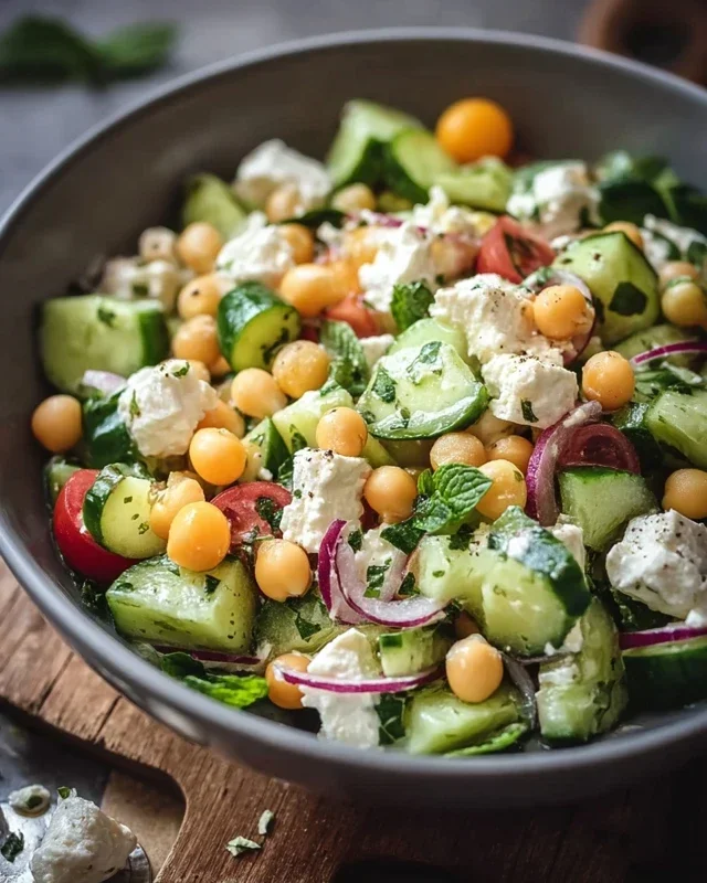 Gurkensalat mit Feta und Kichererbsen einfach zubereiten. - RezeptBrise