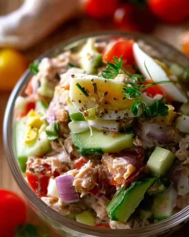 Thunfischsalat mit Ei und Gurken