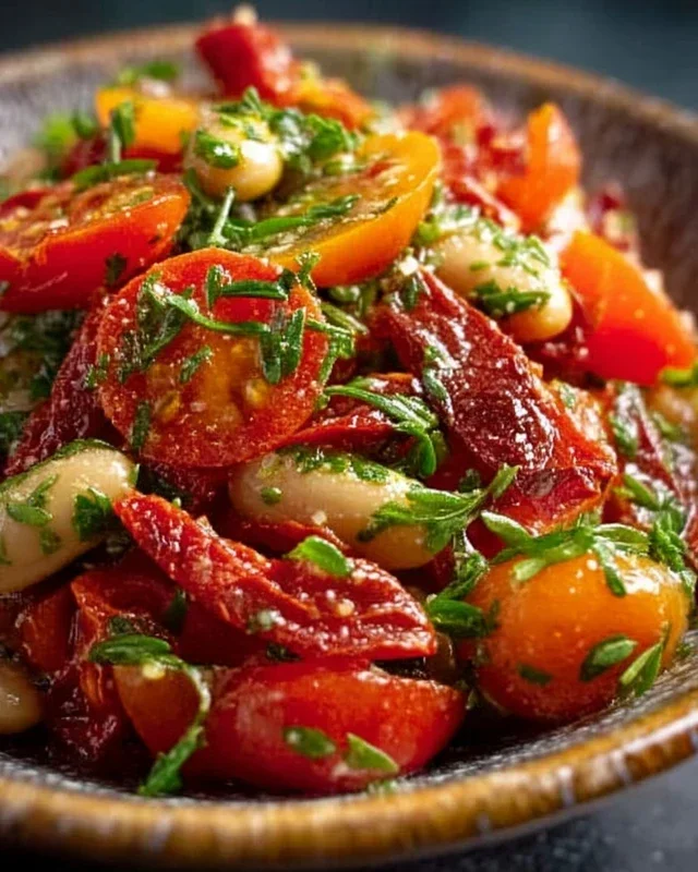 Marinierter getrockneter Tomaten-Bohnen-Salat – frisch & aromatisch