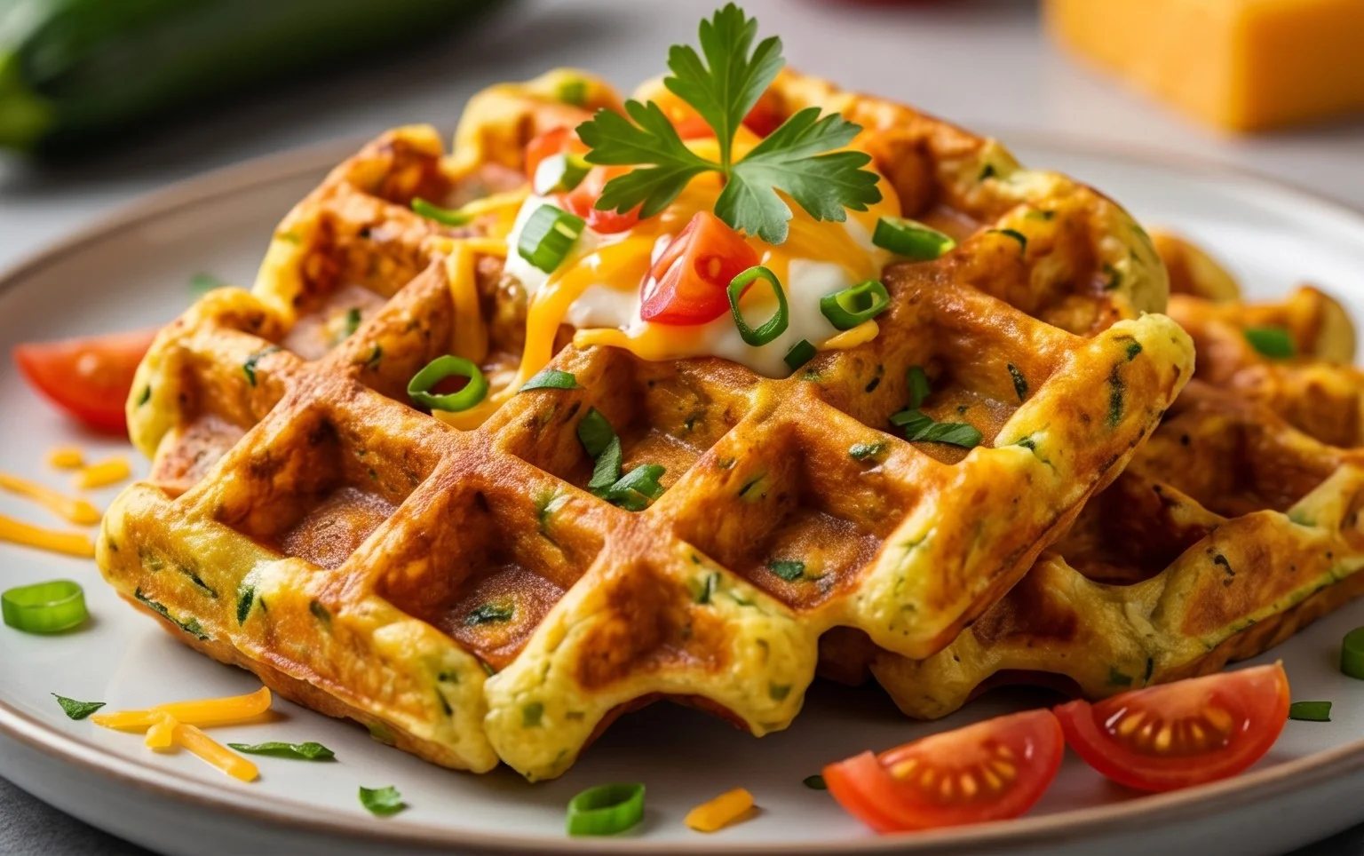 Zucchiniwaffeln mit Cheddar