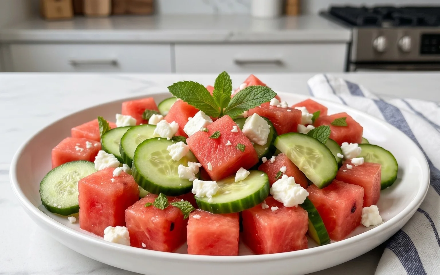 SIMPLE Watermelon + Cucumber + Feta Salad