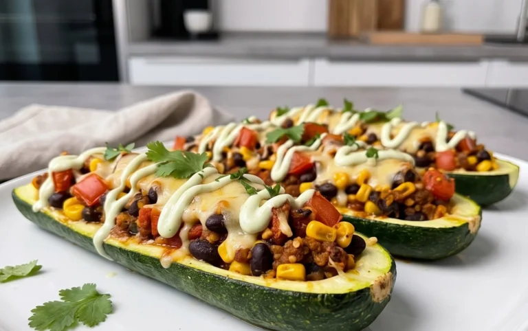 Gefüllte Zucchini-Schiffchen nach mexikanischer Art (Low Carb, Vegan)