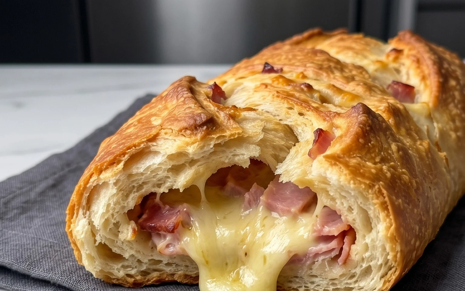 Handbrot mit Schinken und Käse