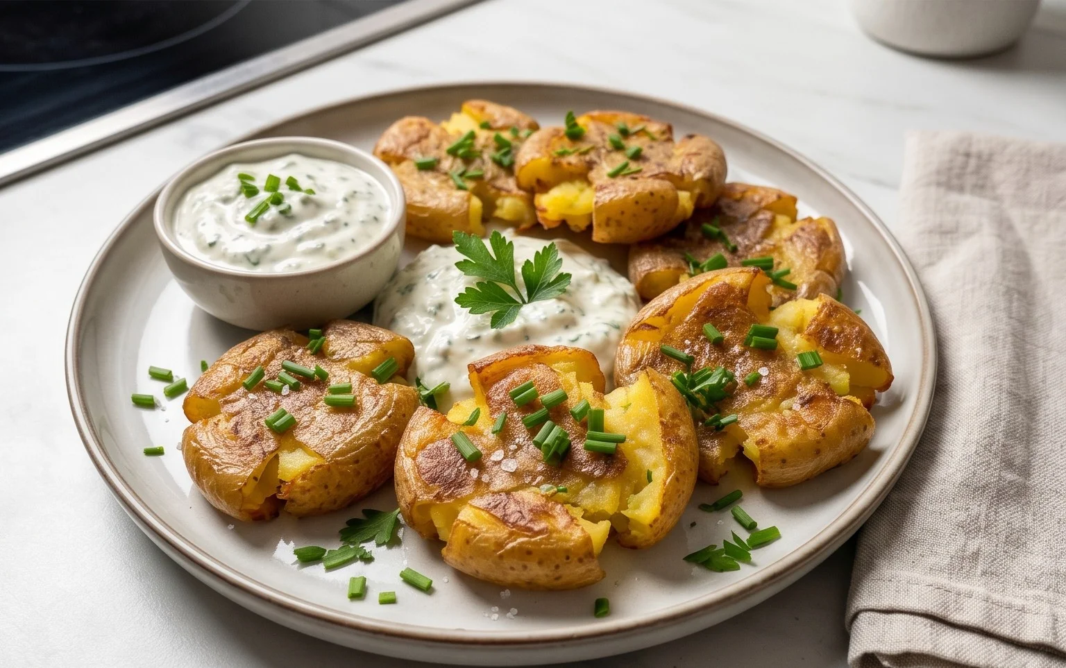 Smashed Potatoes mit Dip - einfach & genial