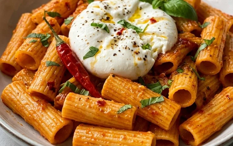 Spicy burrata rigatoni