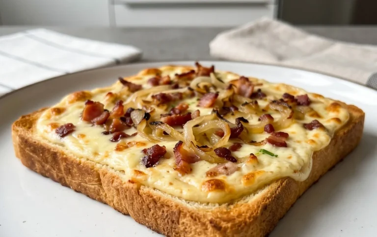 Flammkuchen Toast mit Speck und Zwiebeln
