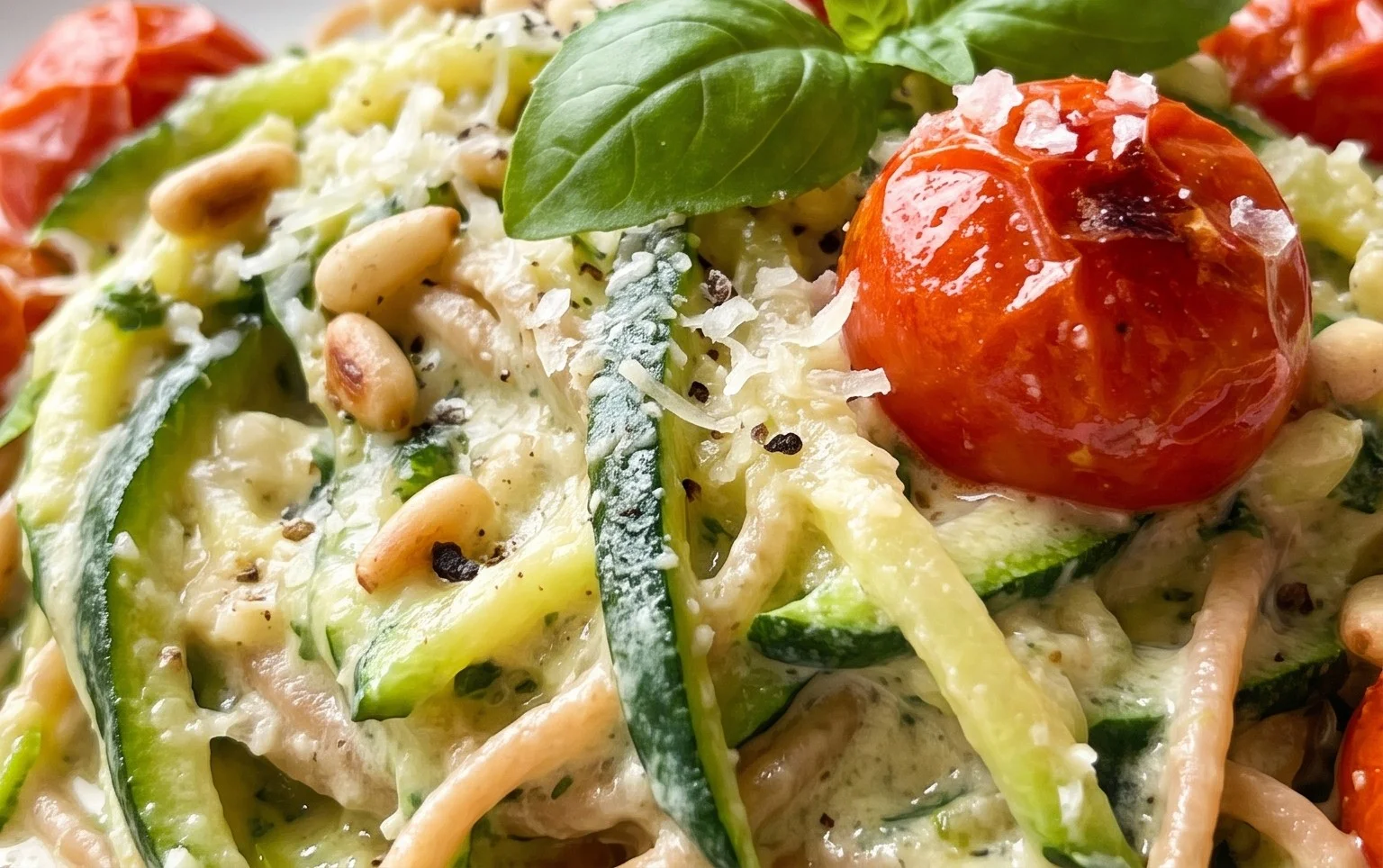 Zucchini-Spaghetti in cremiger Sauce– Zoodles