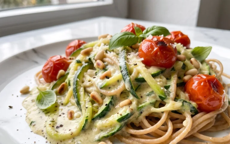 Zucchini-Spaghetti in cremiger Sauce– Zoodles