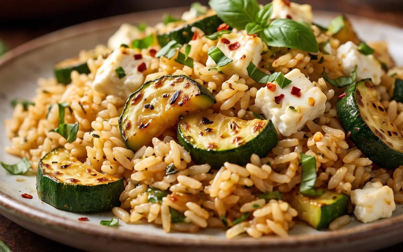 Zucchini-Reis-Pfanne mit Feta