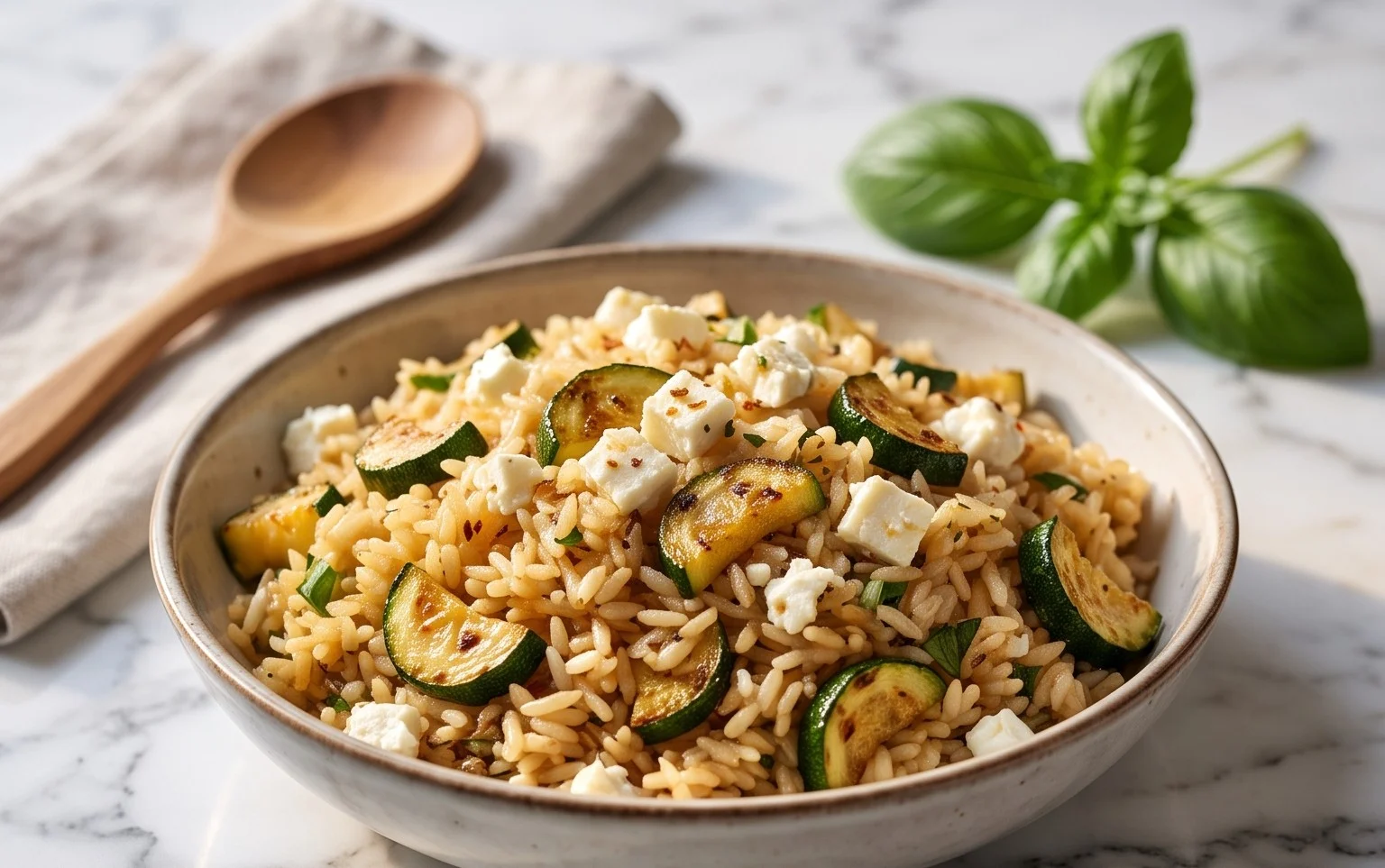 Zucchini-Reis-Pfanne mit Feta