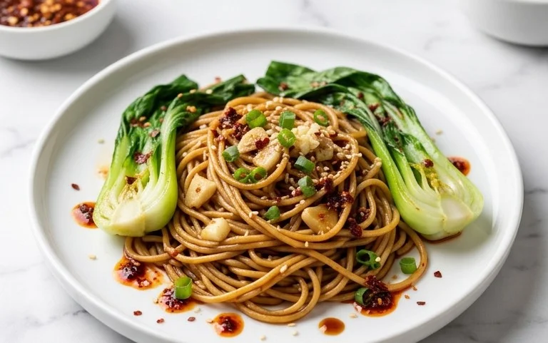 Spicy Garlic Soba Noodles with Bok Choy