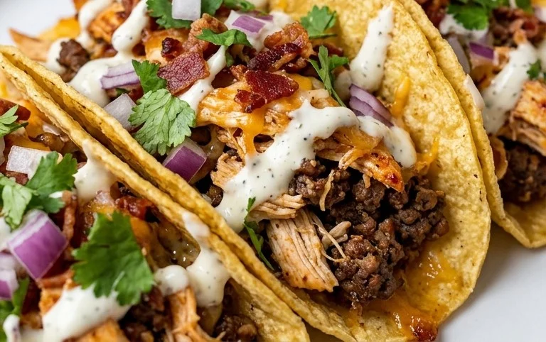 Baked Chicken Beef Bacon Ranch Tacos