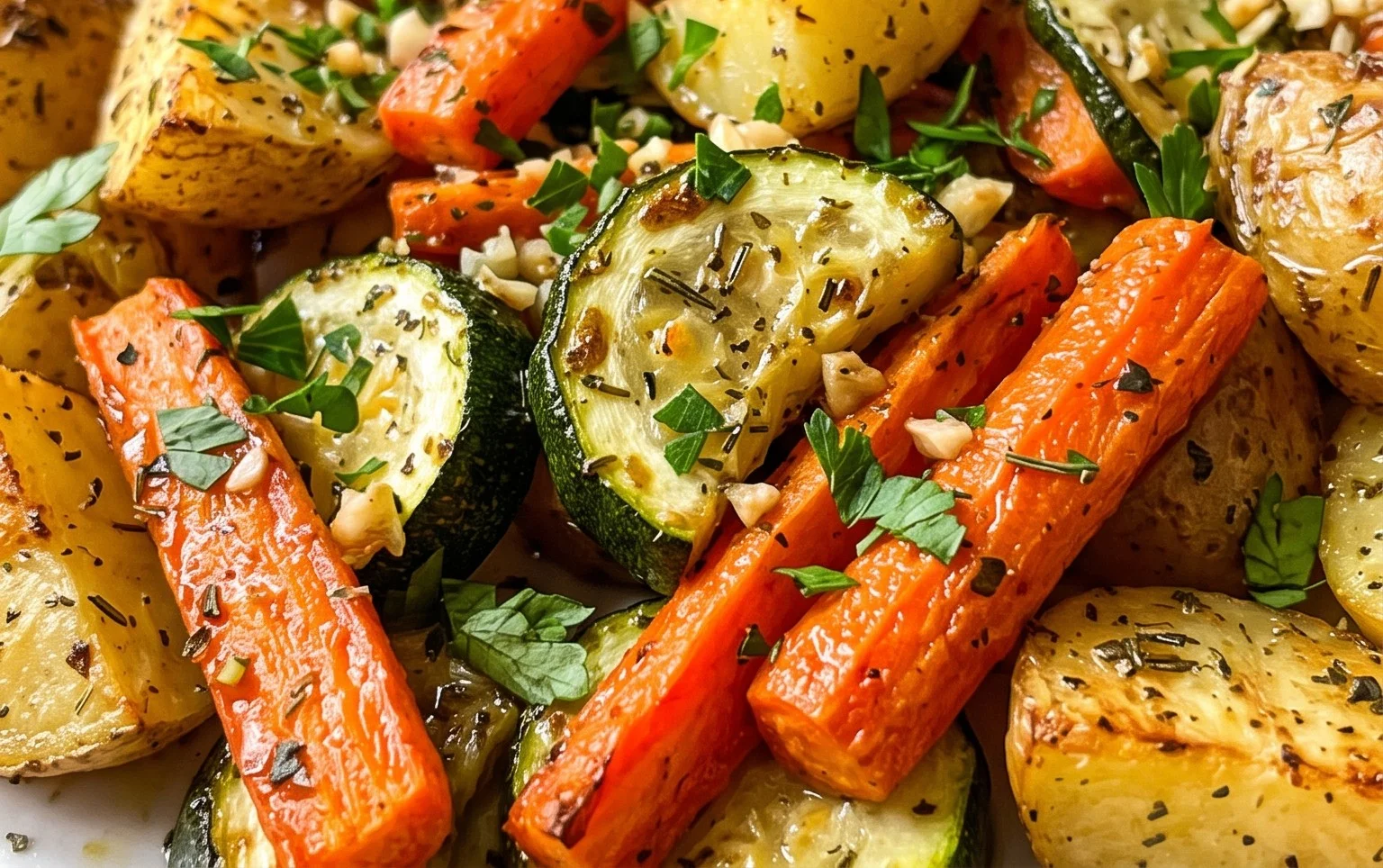 Garlic Herb Roasted Potatoes Carrots and Zucchini