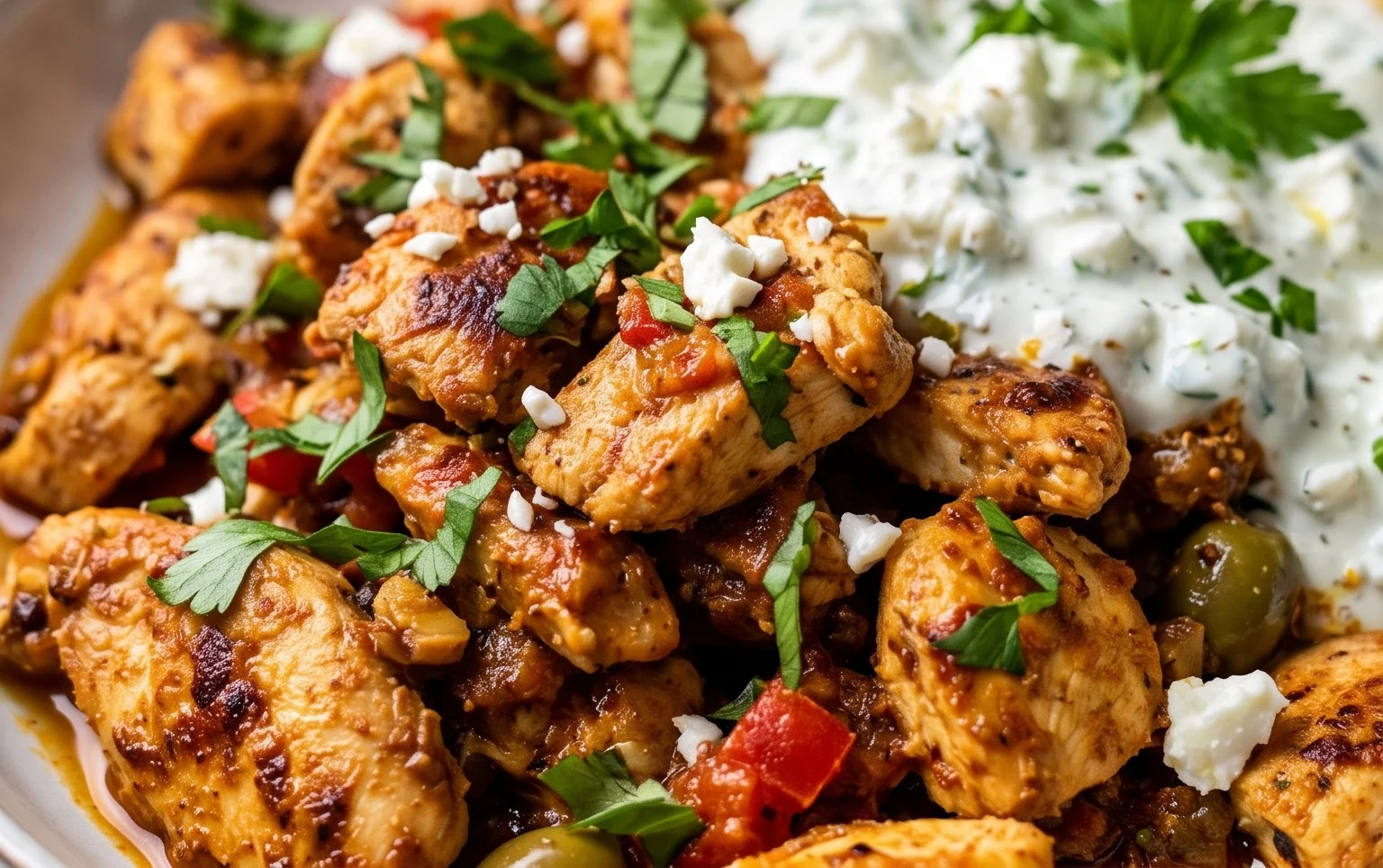 Mediterranes Hähnchen-Gyros mit Feta-Tzatziki genießen!