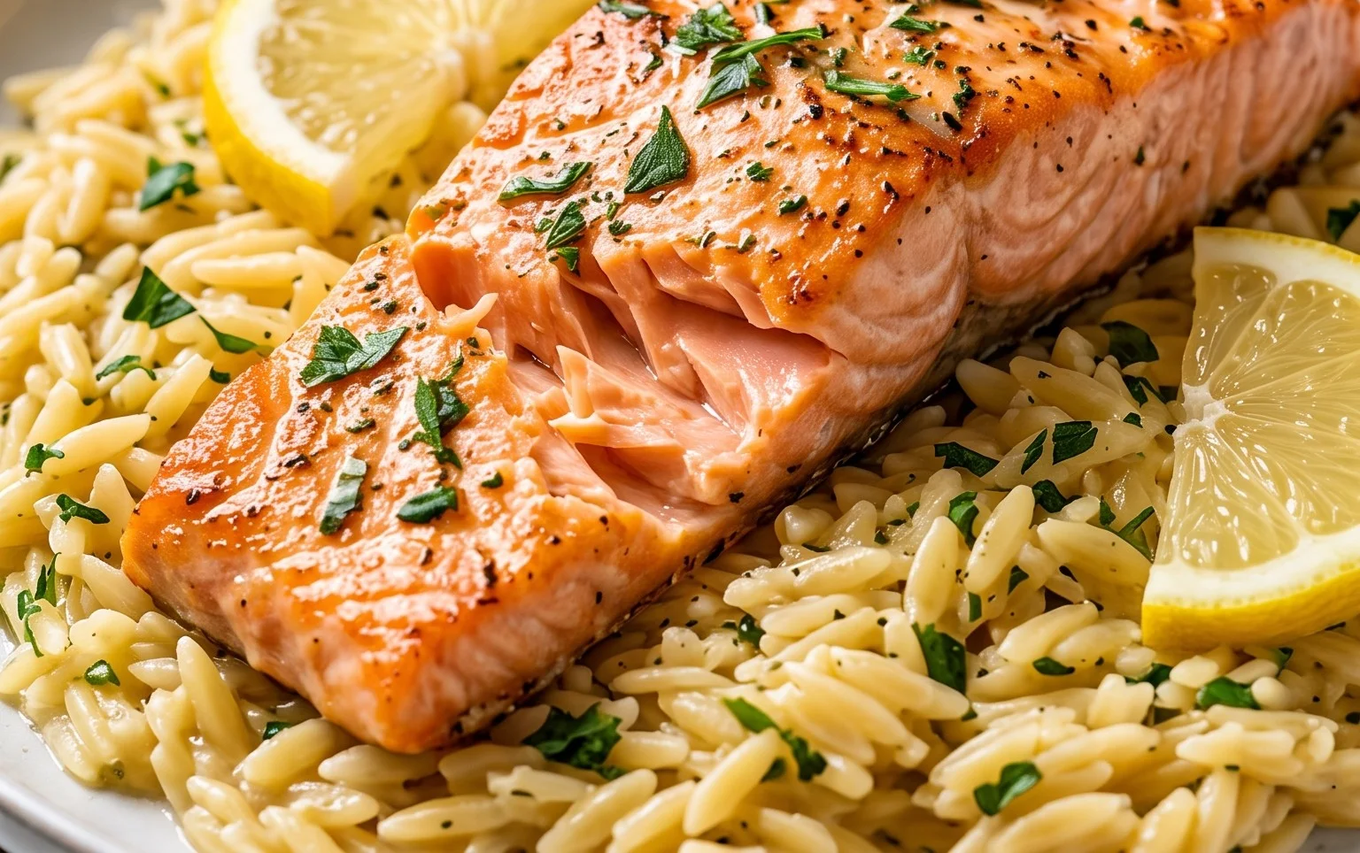 One Skillet Salmon with Lemon Orzo
