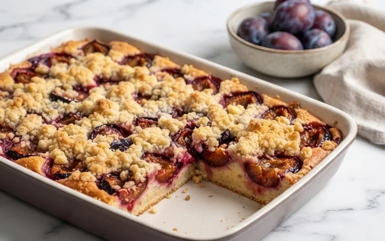 Pflaumenkuchen mit Streusel vom Blech (Quark-Öl-Teig)