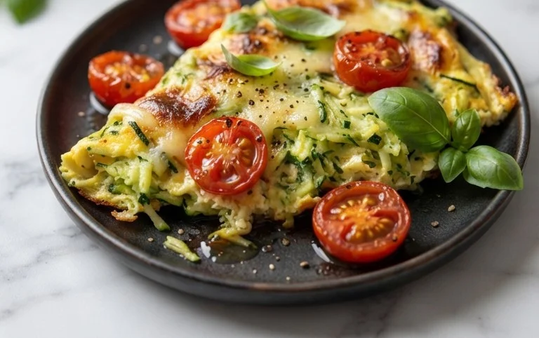 Zucchini-Omelett mit Tomaten und Basilikum