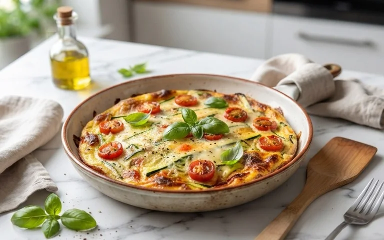 Zucchini-Omelett mit Tomaten und Basilikum