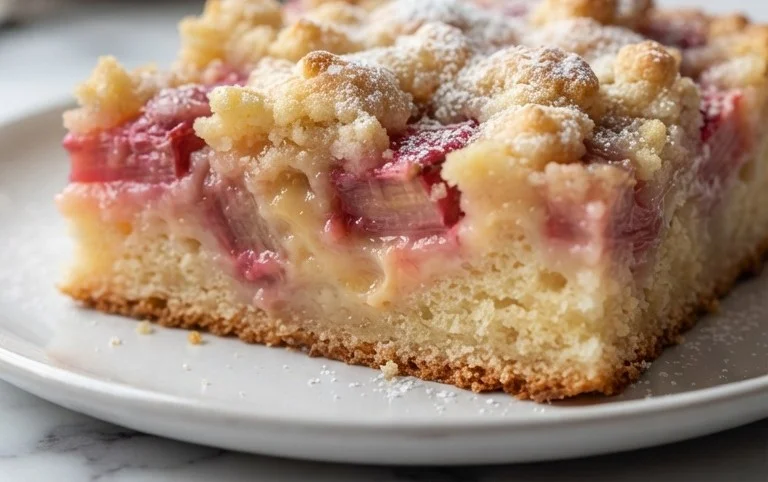 Rhabarberkuchen mit Pudding und Streuseln – wie von Oma