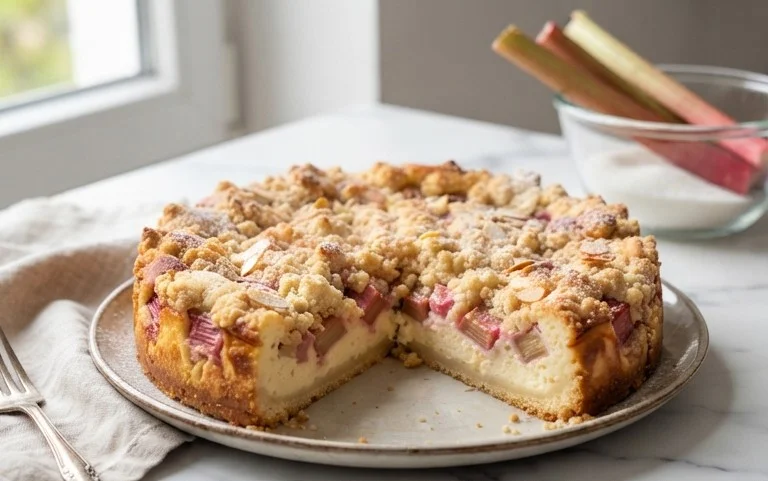 Rhabarber Käsekuchen mit Streuseln
