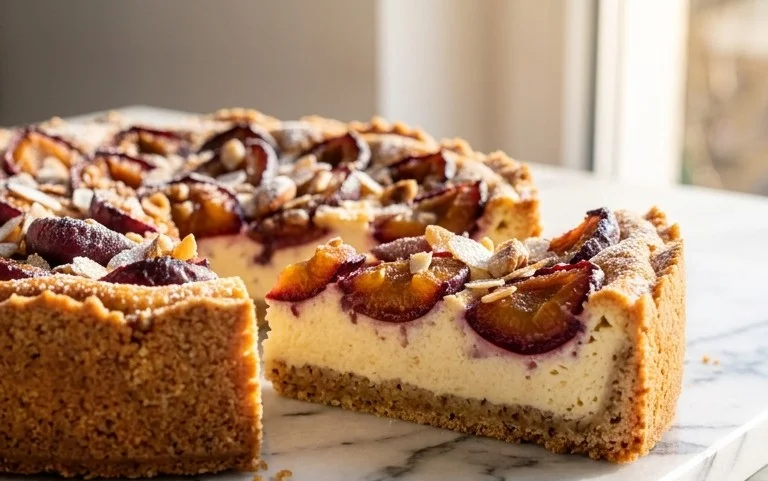 Zwetschgen-Topfenkuchen mit Nuss-Mürbteig