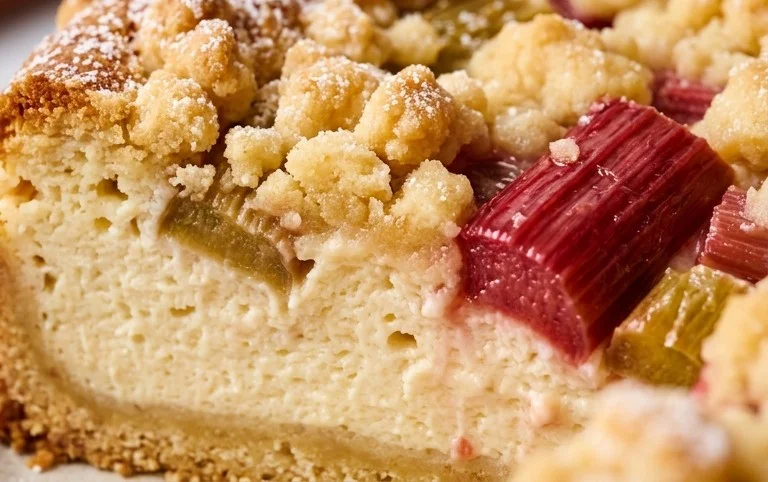Rhabarber Quarkkuchen mit Butterstreuseln